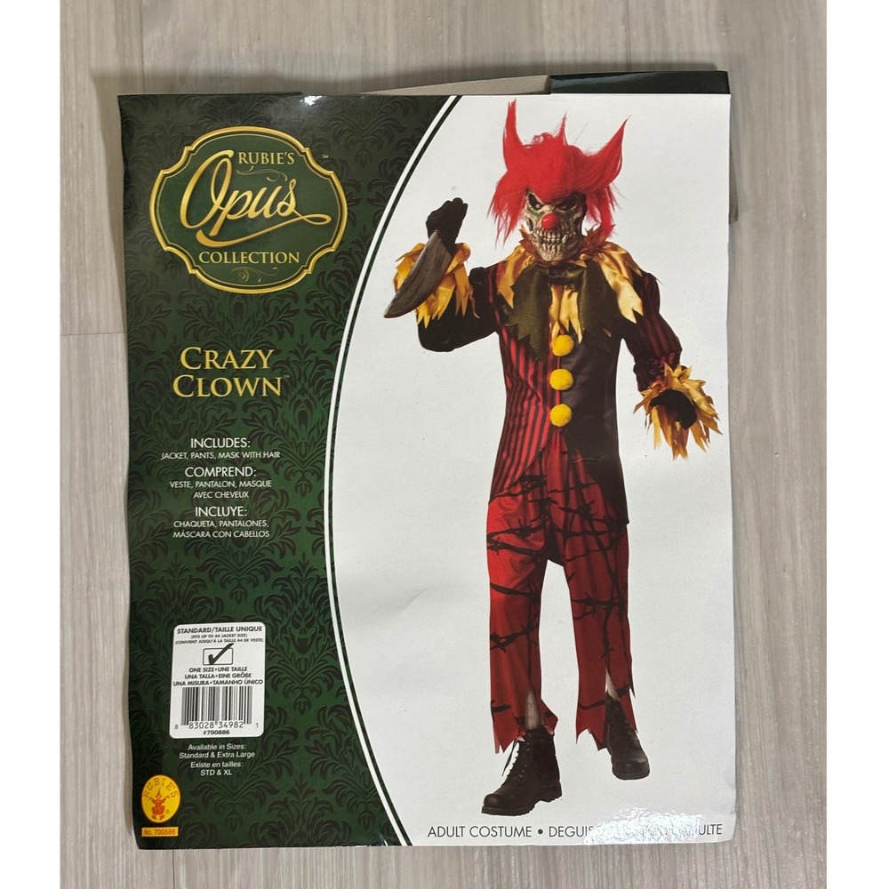 Rubies Opus Crazy Clown Mens Costume Mask with Hair Jacket Pants Halloween